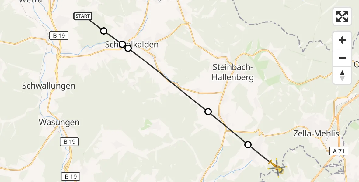 Flugroute Rettungshubschrauber Fambach - Zella-Mehlis, 25 April 2026, 13:32