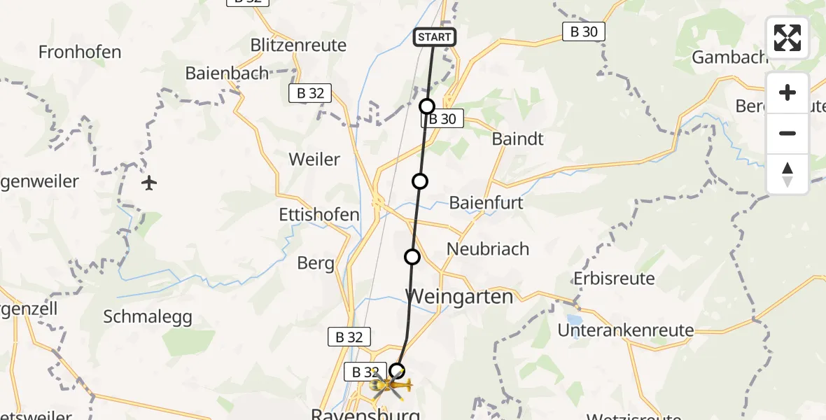 Flugroute Rettungshubschrauber Fronreute - Sankt Elisabeth Hospital, 25 April 2026, 13:33