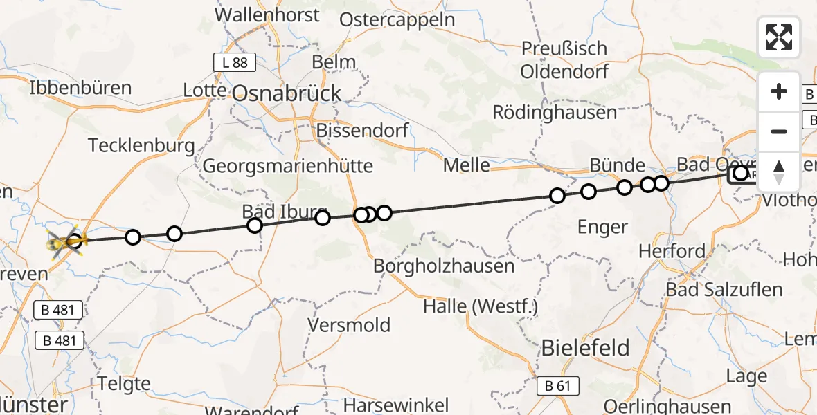 Flugroute Ambulanzhubschrauber Bad Oeynhausen - Christoph  Westfalen-ADAC, 25 April 2026, 13:37
