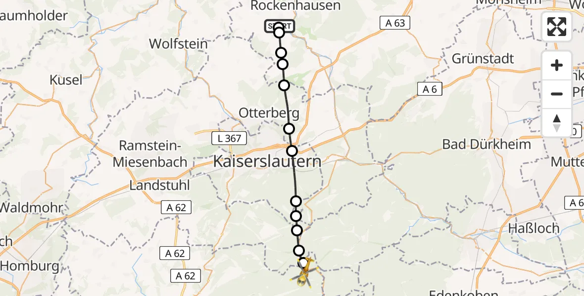 Flugroute Rettungshubschrauber Imsweiler UL - Leimen, 25 April 2026, 13:42