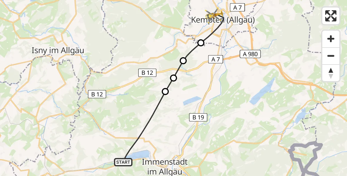 Flugroute Rettungshubschrauber Immenstadt i.Allgäu - Kempten (Allgäu), 25 April 2026, 13:43