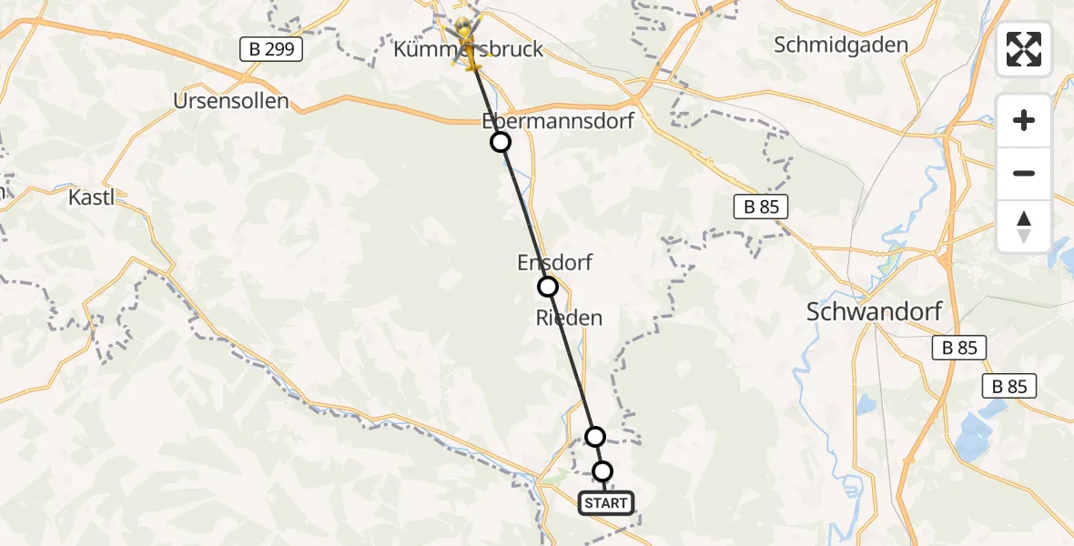 Flugroute Rettungshubschrauber Schmidmühlen - Kümmersbruck, 25 April 2026, 13:52