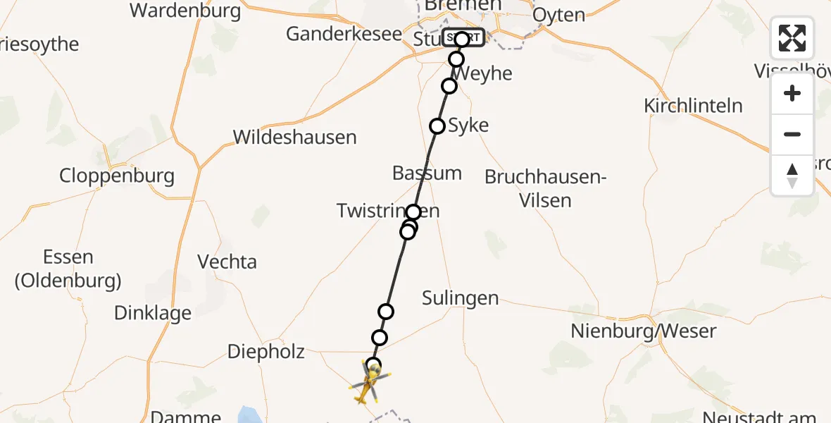 Flugroute Rettungshubschrauber Bremen - Wagenfeld, 25 April 2026, 14:01