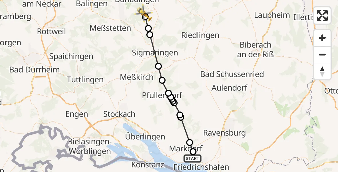 Flugroute Rettungshubschrauber Friedrichshafen - Neufra, 25 April 2026, 14:12