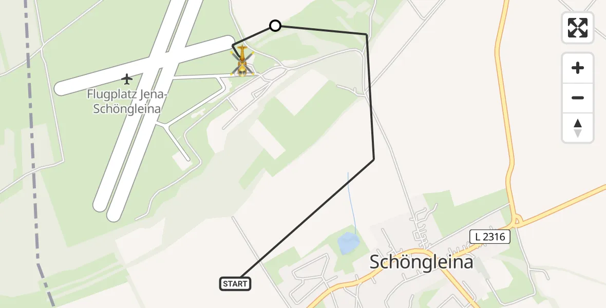 Flugroute Rettungshubschrauber Schöngleina - Jena-Schöngleina Flugplatz, 25 April 2026, 14:14