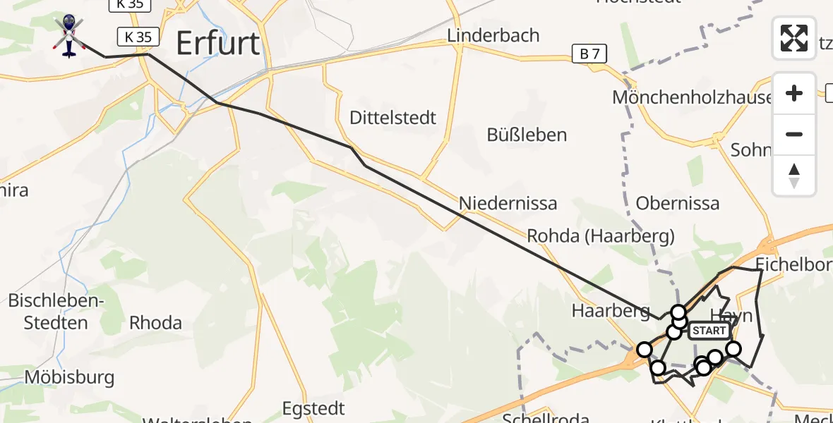Flugroute Polizeihubschrauber Grammetal - Erfurt, 25 April 2026, 14:17