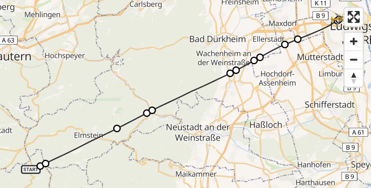 Flugroute Rettungshubschrauber Leimen - Ludwigshafen Accident Hospital, 25 April 2026, 14:21