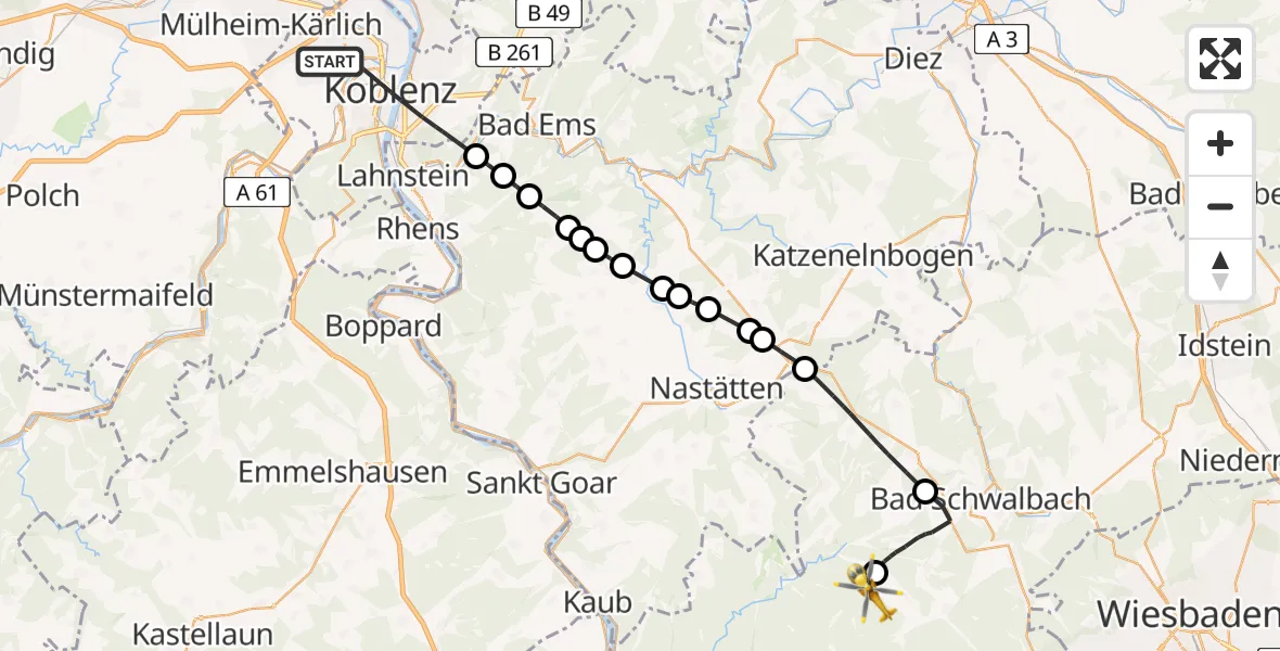 Flugroute Rettungshubschrauber Koblenz - Schlangenbad, 25 April 2026, 14:22