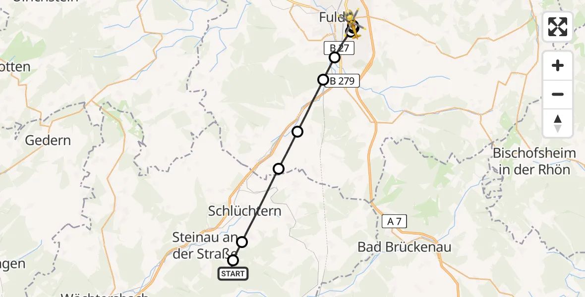 Flugroute Rettungshubschrauber Gutsbezirk Spessart - Fulda Hospital, 25 April 2026, 14:26