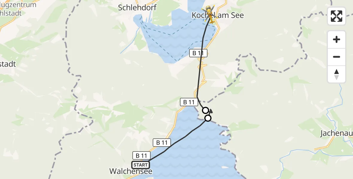 Flugroute Rettungshubschrauber Kochel a.See - Kochel a.See, 25 April 2026, 14:27
