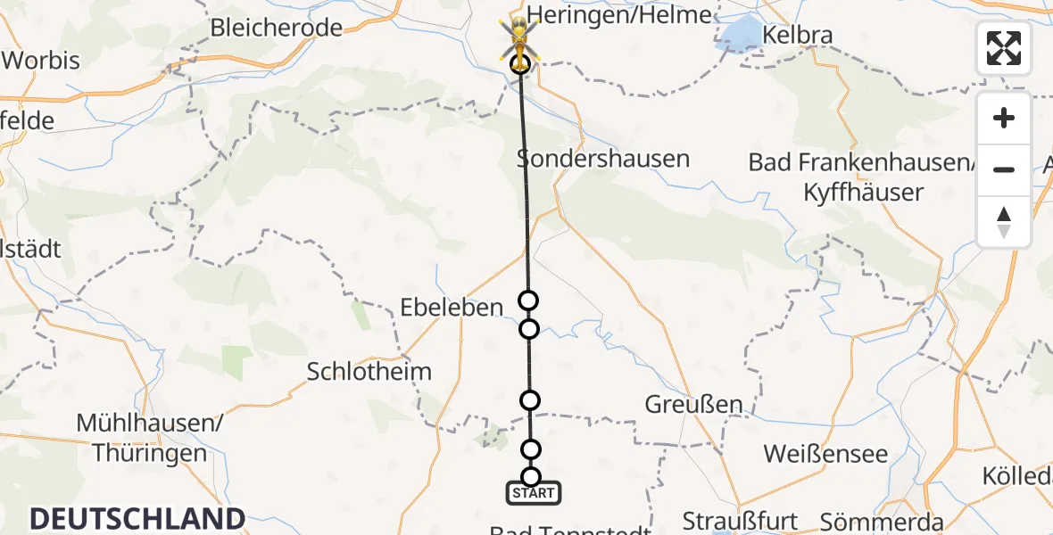 Flugroute Rettungshubschrauber Bruchstedt - Kleinfurra, 25 April 2026, 14:30