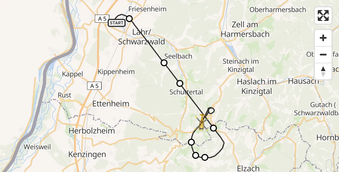 Flugroute Rettungshubschrauber Lahr Flughafen - Schuttertal, 25 April 2026, 14:32