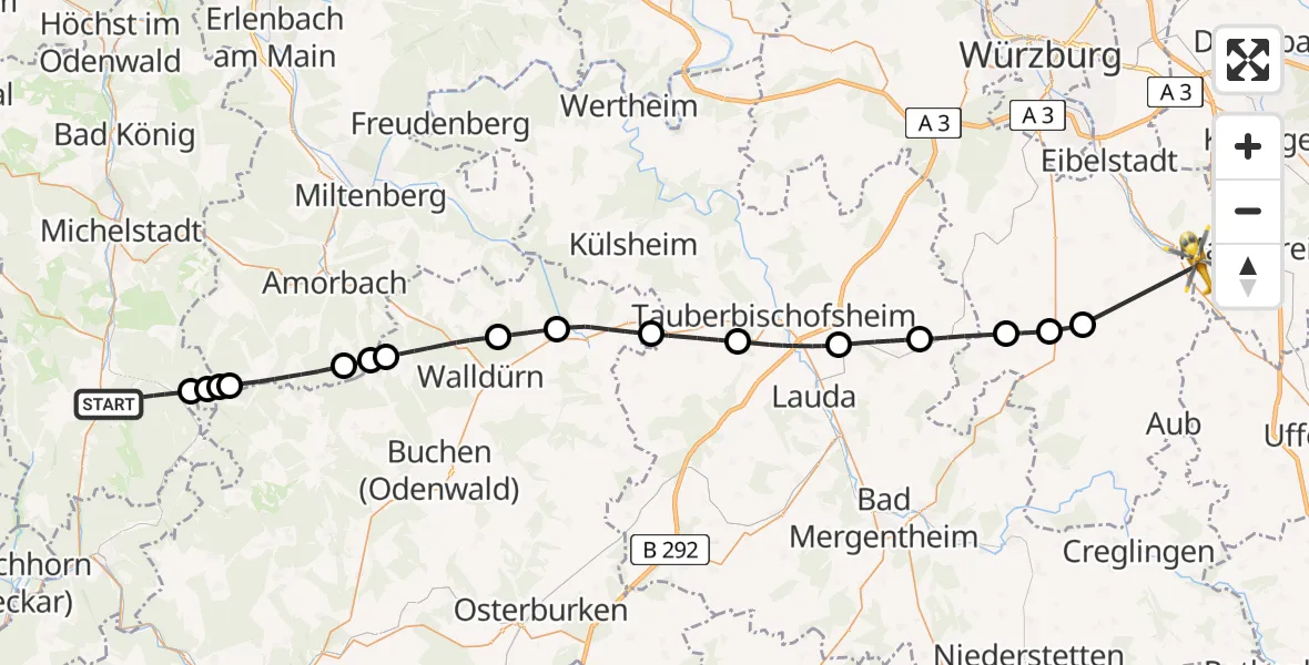 Flugroute Rettungshubschrauber Oberzent - Marktbreit, 25 April 2026, 14:34