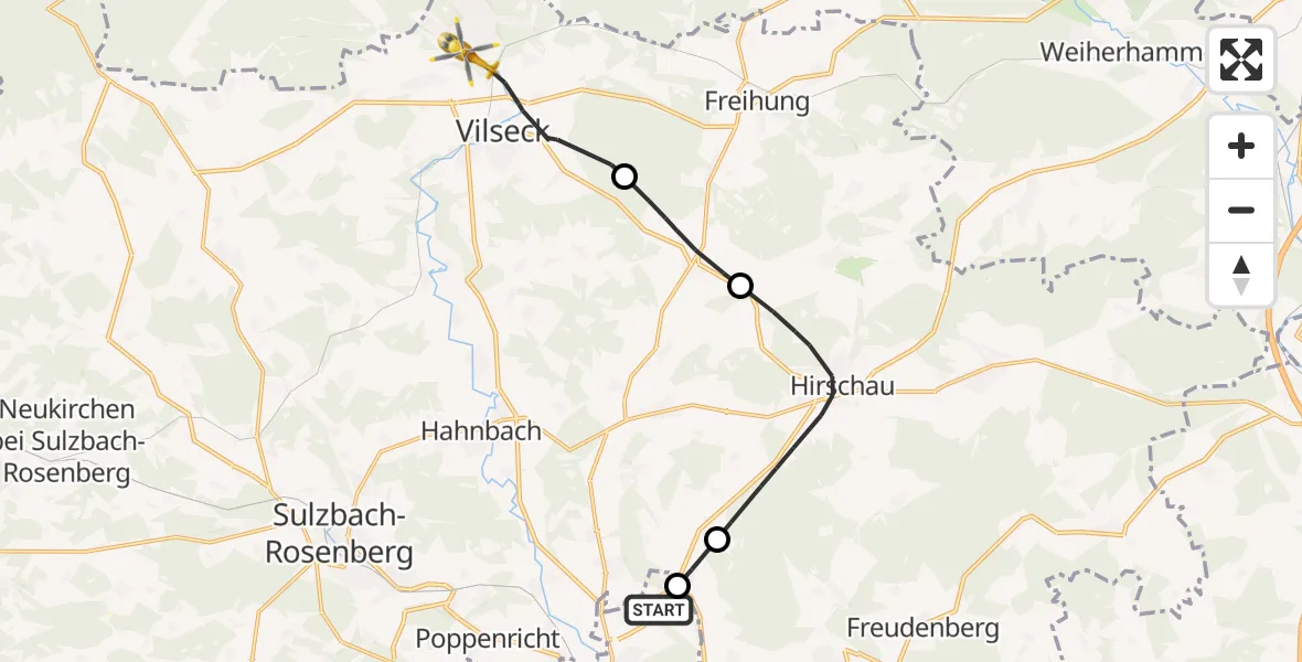 Flugroute Rettungshubschrauber Amberg - Vilseck, 25 April 2026, 14:36
