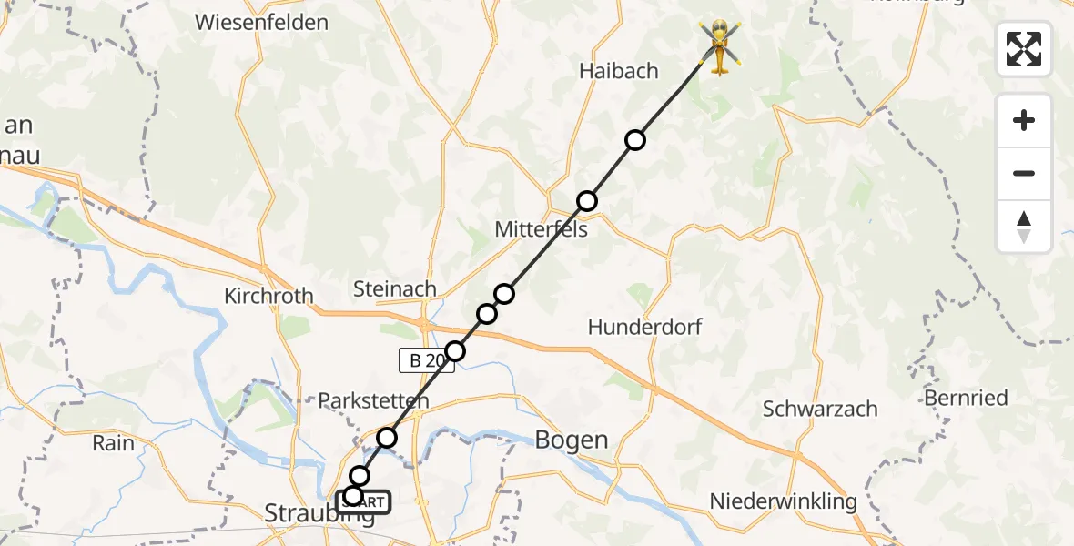Flugroute Rettungshubschrauber Sankt Elisabeth Hospital Straubing - Haibach, 25 April 2026, 14:37