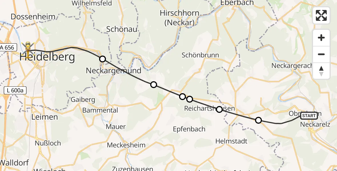 Flugroute Rettungshubschrauber Obrigheim - Heidelberg, 25 April 2026, 14:38