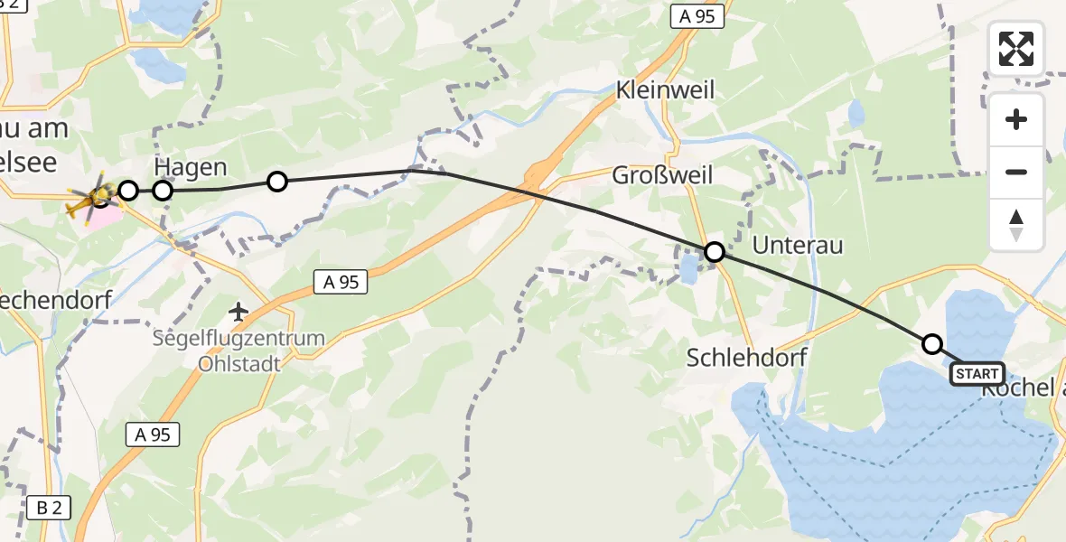 Flugroute Rettungshubschrauber Kochel a.See - Murnau Accident Hospital, 25 April 2026, 14:41
