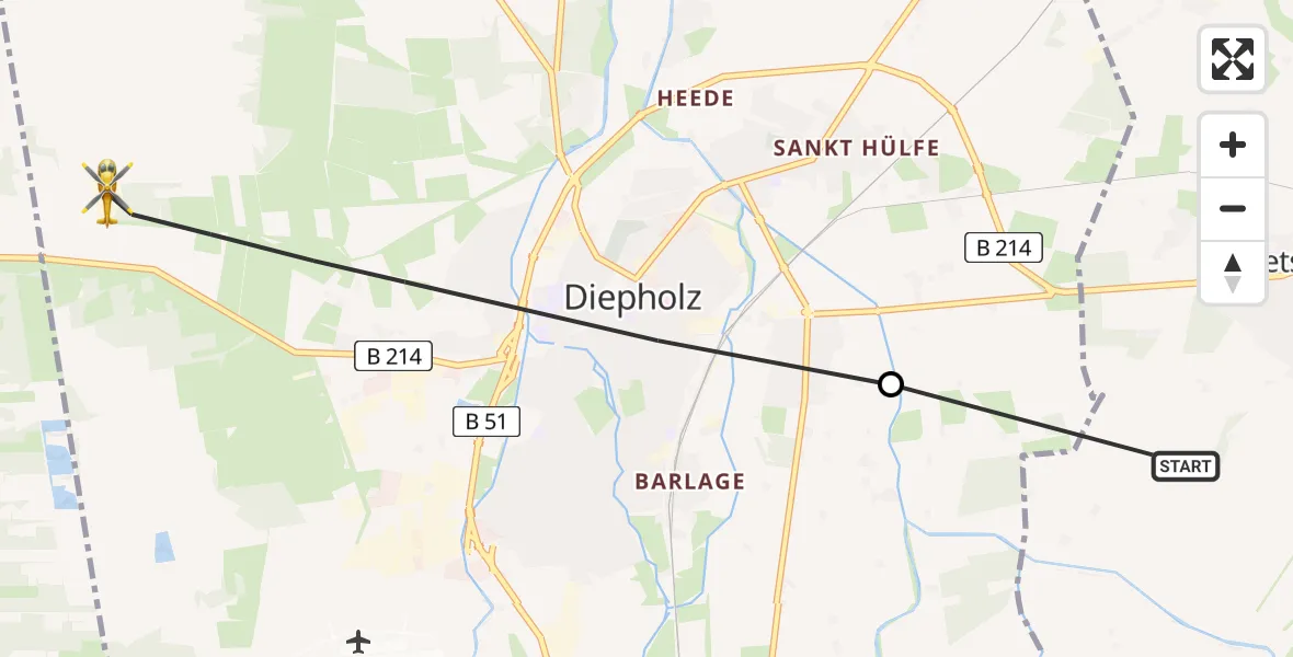 Flugroute Rettungshubschrauber Wetschen - Diepholz, 25 April 2026, 14:42
