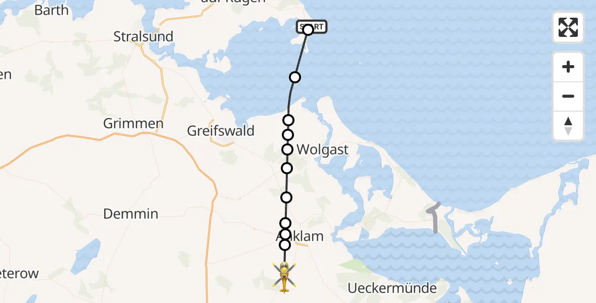 Flugroute Rettungshubschrauber Göhren - Sarnow, 25 April 2026, 14:54