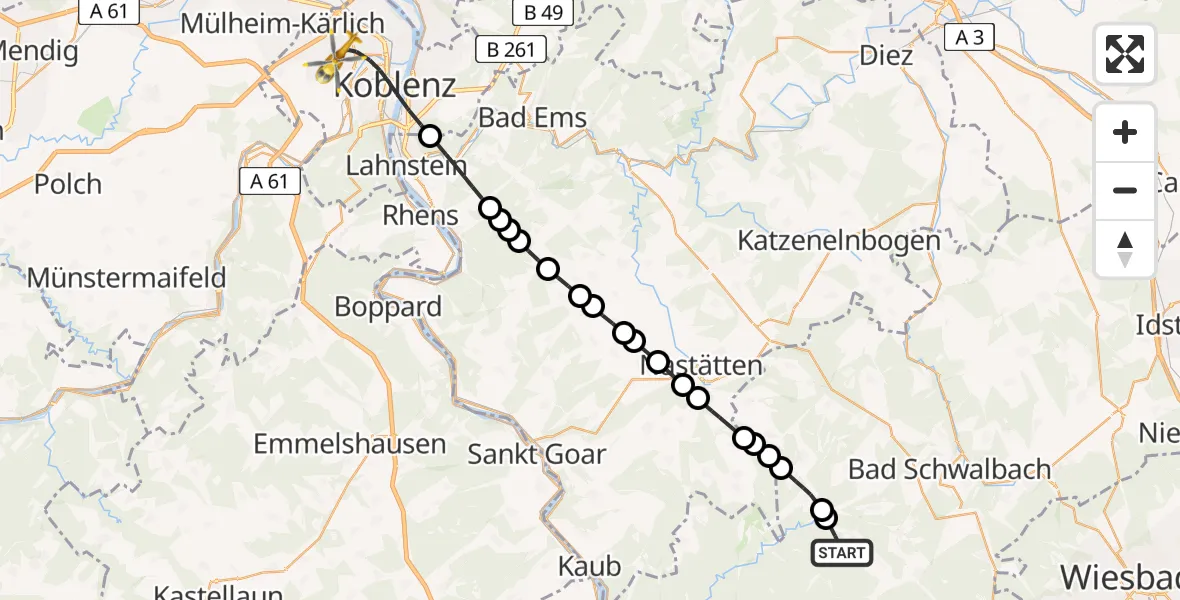 Flugroute Rettungshubschrauber Schlangenbad - Koblenz, 25 April 2026, 14:55