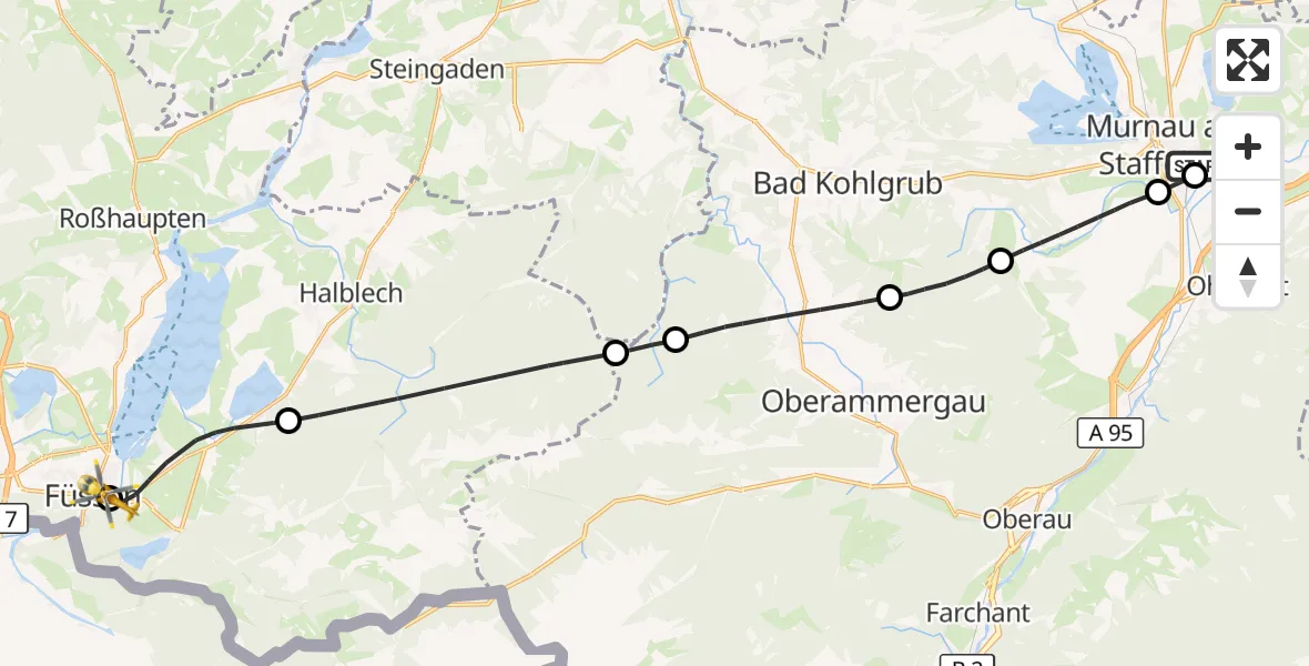 Flugroute Rettungshubschrauber Murnau Accident Hospital - Füssen, 25 April 2026, 14:56