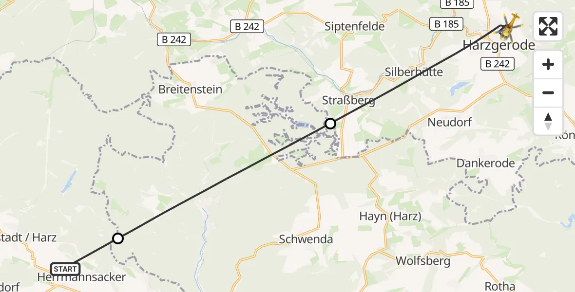 Flugroute Rettungshubschrauber Harztor - Harzgerode, 25 April 2026, 14:58