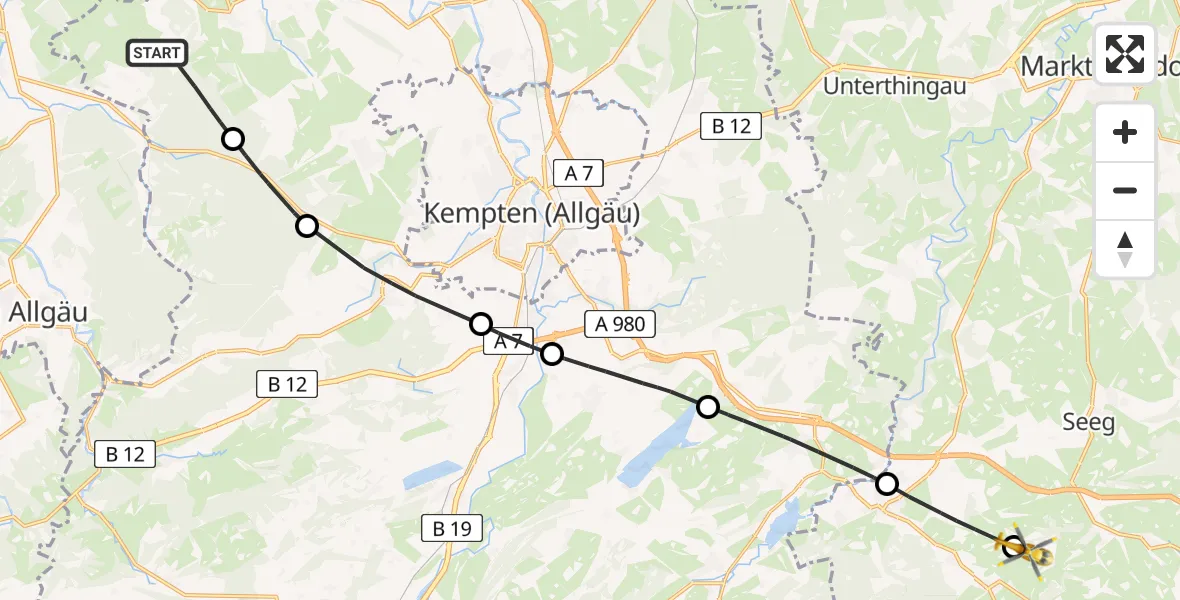 Flugroute Rettungshubschrauber Altusried - Eisenberg, 25 April 2026, 14:59