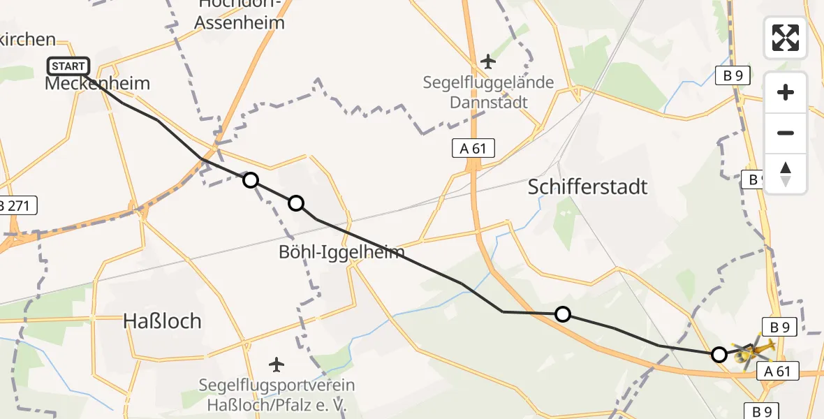 Flugroute Rettungshubschrauber Meckenheim - Speyer, 25 April 2026, 15:06