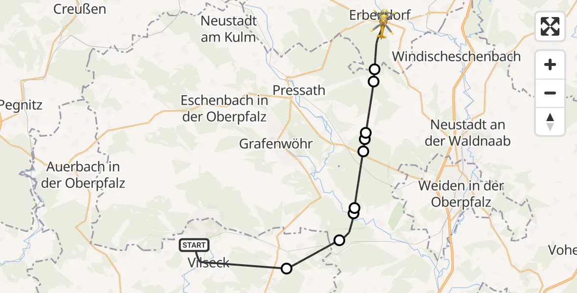 Flugroute Rettungshubschrauber Vilseck - Erbendorf, 25 April 2026, 15:07