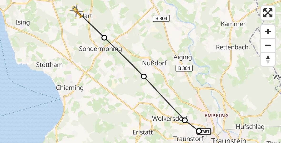 Flugroute Rettungshubschrauber Traunstein Hospital - Chieming, 25 April 2026, 15:17