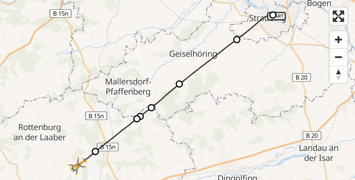 Flugroute Rettungshubschrauber Sankt Elisabeth Hospital Straubing - Hohenthann, 25 April 2026, 15:17