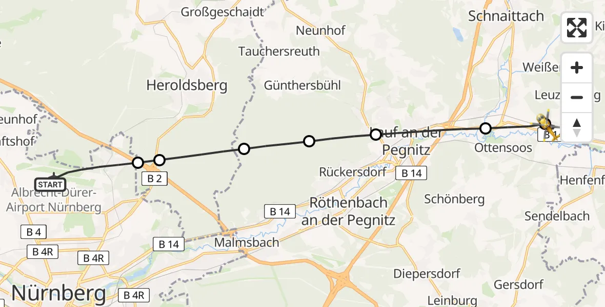 Flugroute Rettungshubschrauber Flughafen Nuremberg - Reichenschwand, 25 April 2026, 15:35