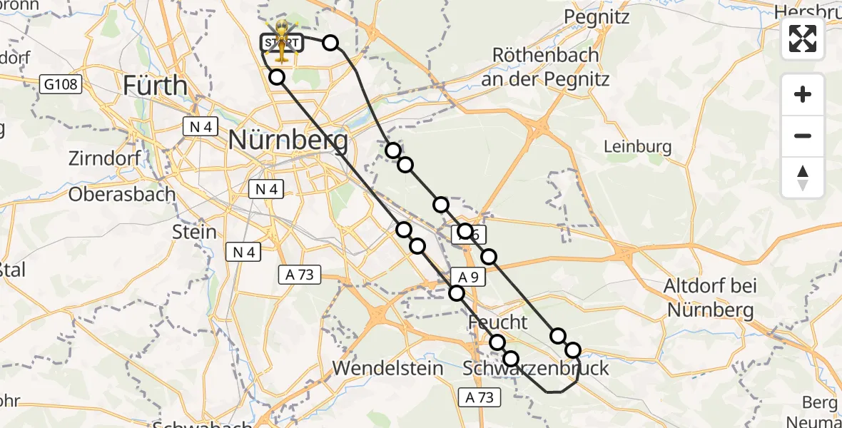 Flugroute Ambulanzhubschrauber Flughafen Nuremberg - Flughafen Nuremberg, 25 April 2026, 15:39