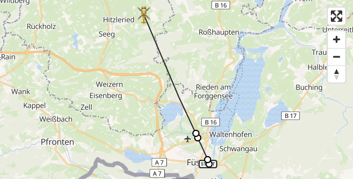 Flugroute Rettungshubschrauber Füssen - Seeg, 25 April 2026, 15:42