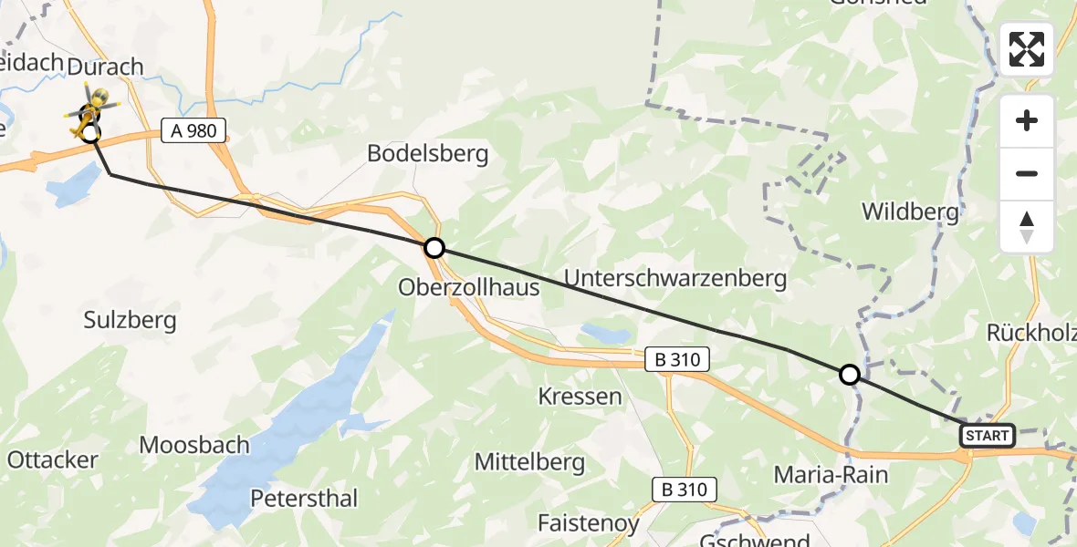 Flugroute Rettungshubschrauber Nesselwang - Kempten-Durach Flugplatz, 25 April 2026, 15:44