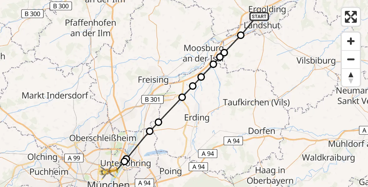 Flugroute Rettungshubschrauber Landshut - München, 25 April 2026, 15:45