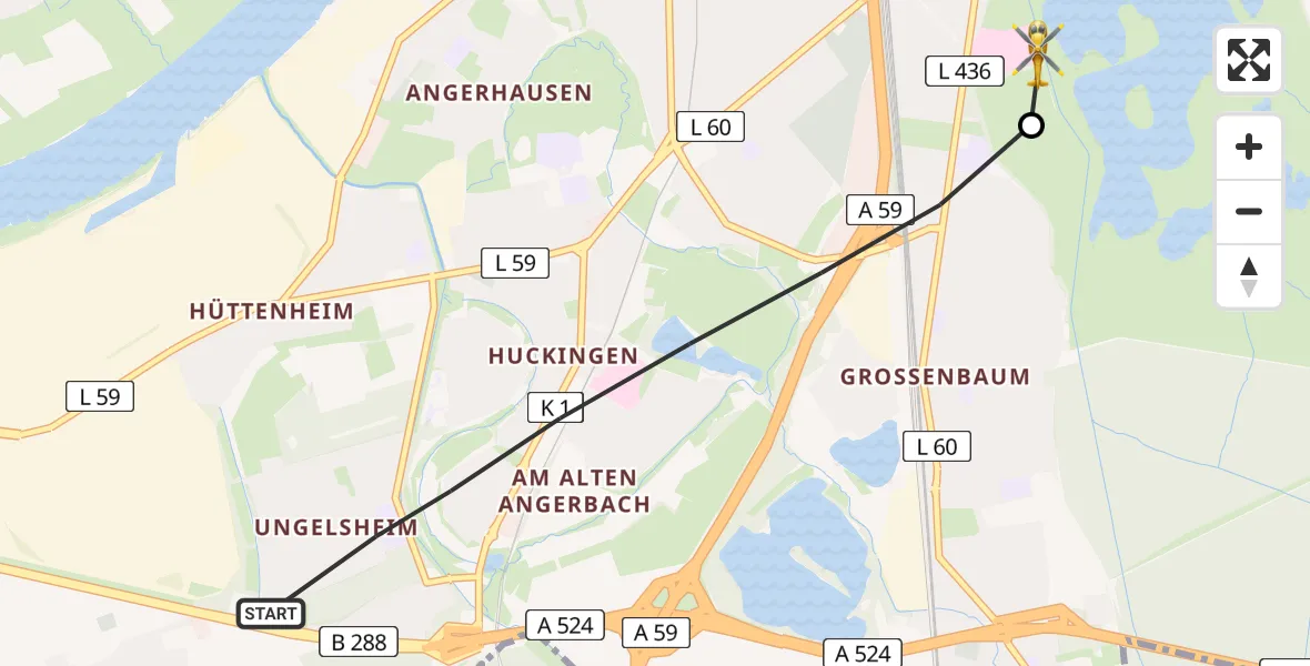 Flugroute Rettungshubschrauber Duisburg - Duisburg Air Rescue Hubschrauberlandeplatz (Christoph 9), 25 April 2026, 15:47