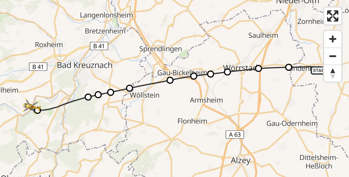 Flugroute Rettungshubschrauber Undenheim - Niederhausen, 25 April 2026, 15:49