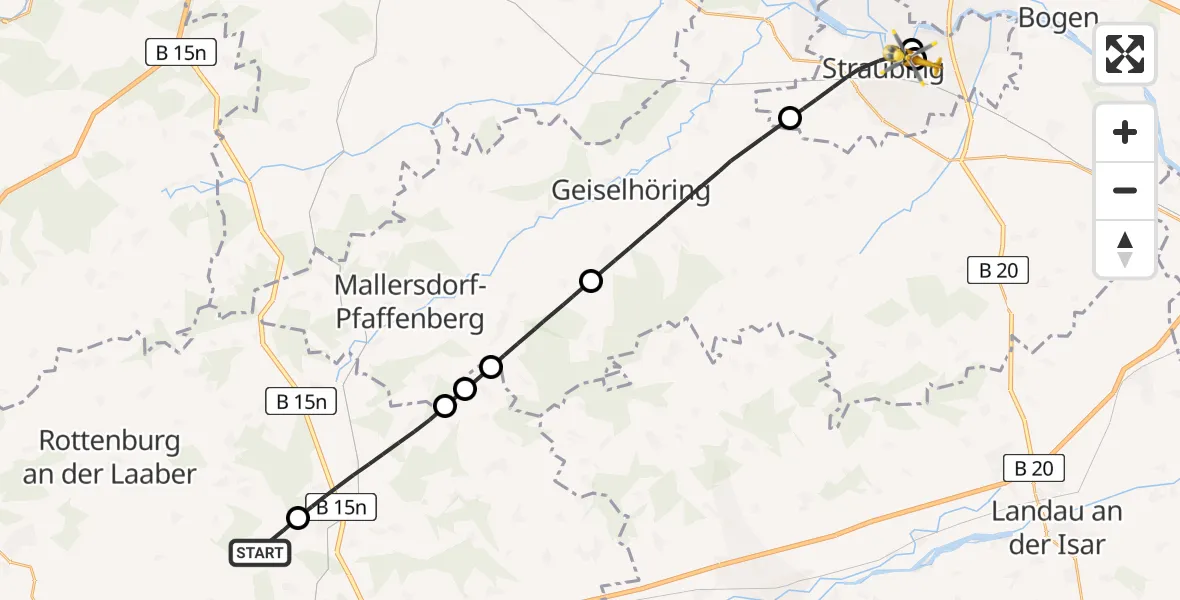 Flugroute Rettungshubschrauber Hohenthann - Sankt Elisabeth Hospital Straubing, 25 April 2026, 15:57