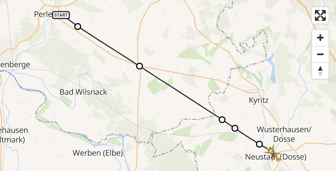 Flugroute Rettungshubschrauber Perleberg - Neustadt (Dosse), 25 April 2026, 16:08
