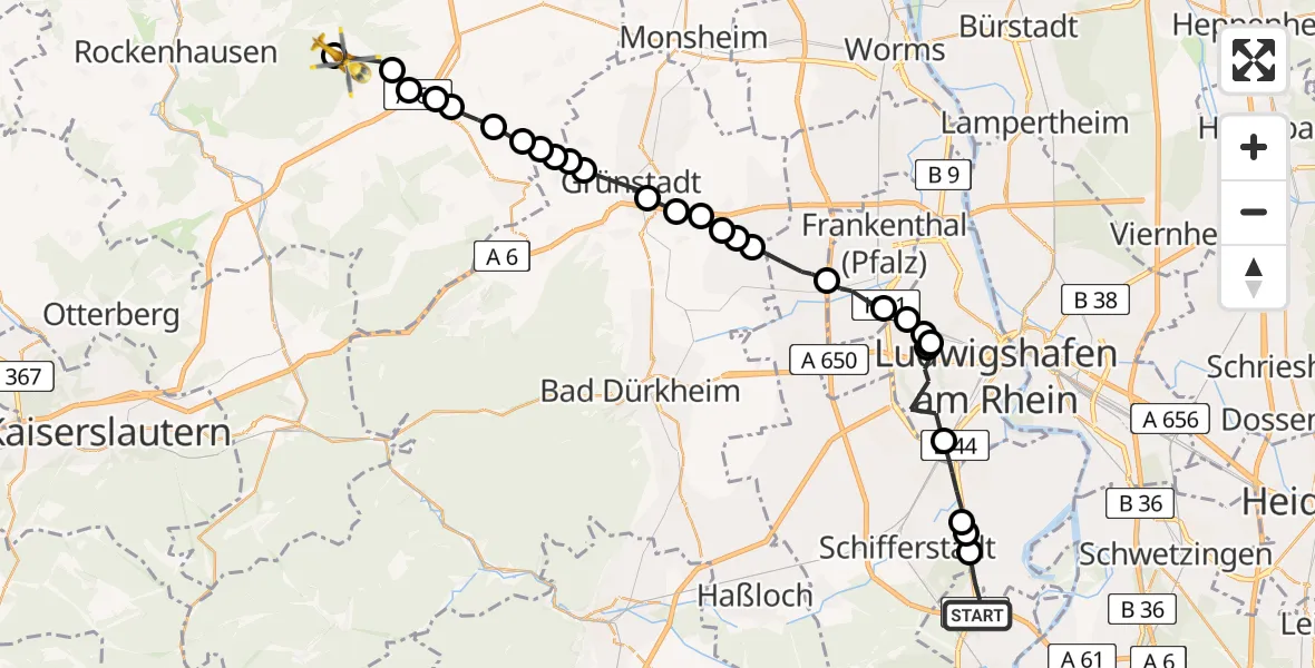 Flugroute Rettungshubschrauber Speyer - Dannenfels, 25 April 2026, 16:09