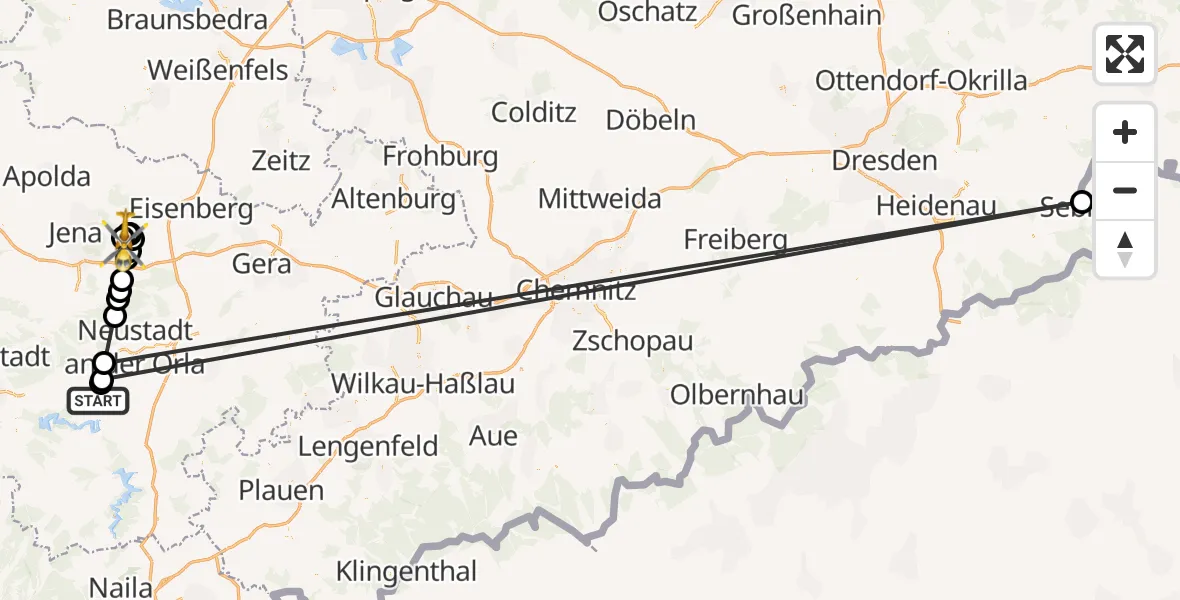 Flugroute Rettungshubschrauber Peuschen - Jena-Schöngleina Flugplatz, 25 April 2026, 16:13
