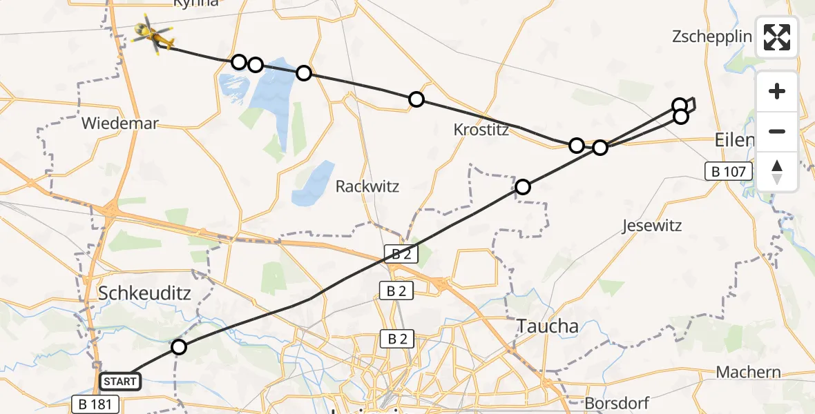 Flugroute Rettungshubschrauber Schkeuditz - Wiedemar, 25 April 2026, 16:13