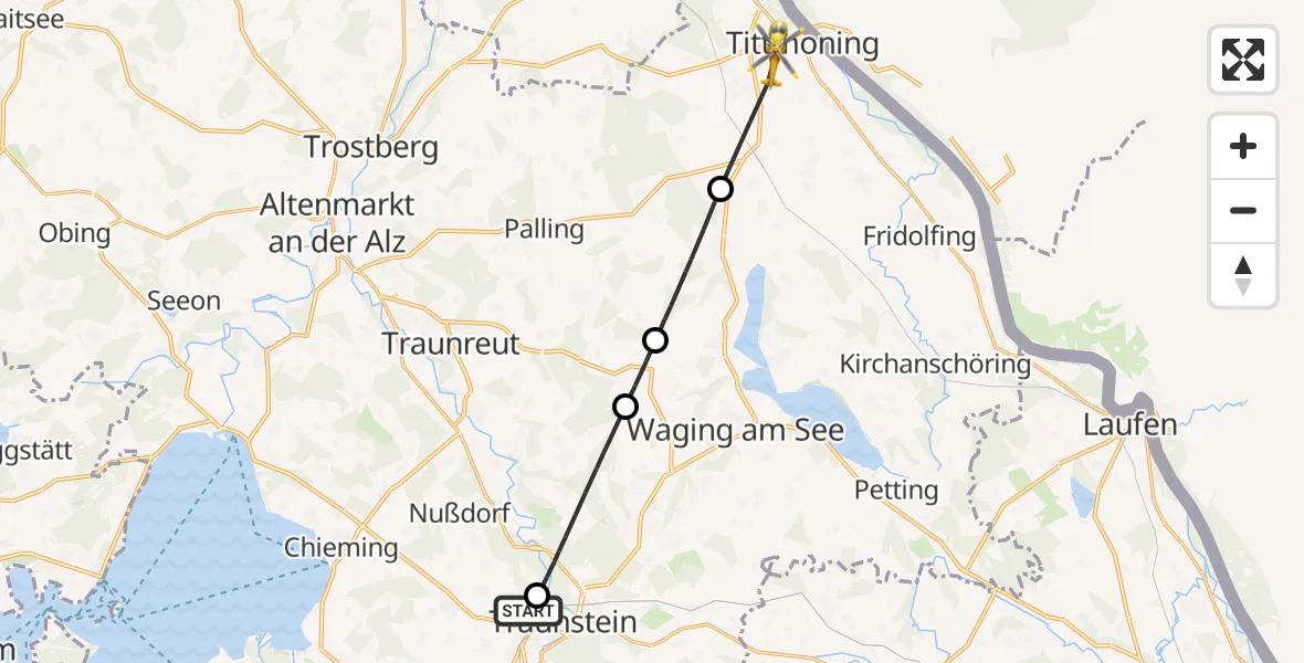 Flugroute Rettungshubschrauber Traunstein Hospital - Tittmoning, 25 April 2026, 16:13