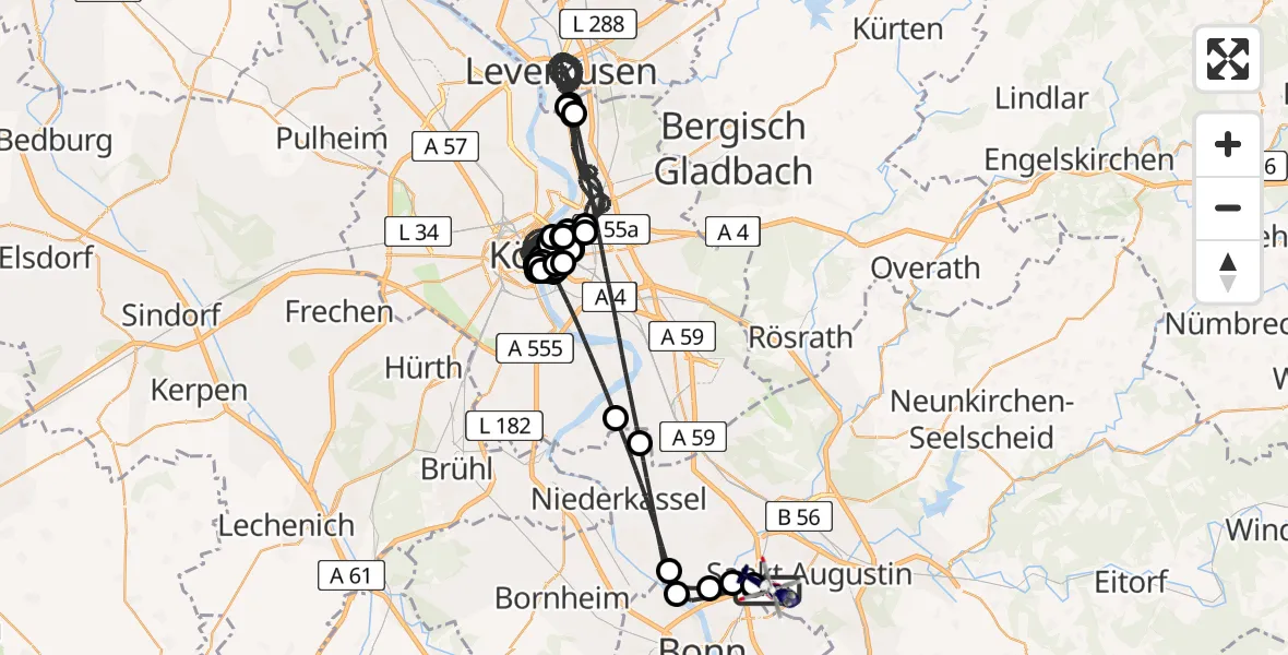 Flugroute Polizeihubschrauber Sankt Augustin - Sankt Augustin, 25 April 2026, 16:14