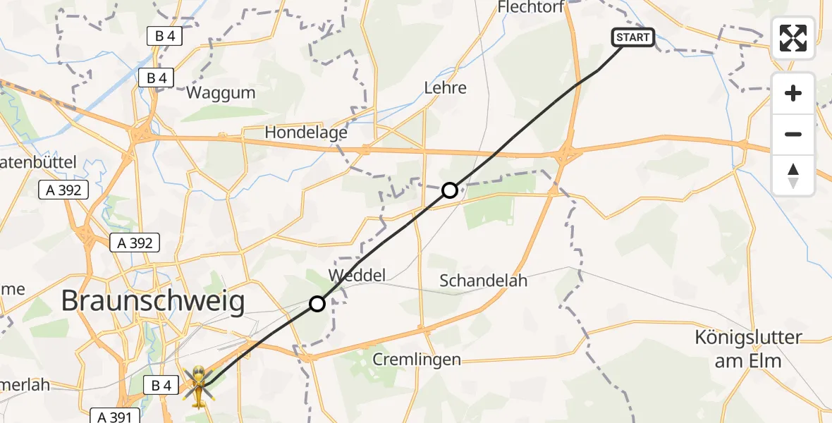 Flugroute Rettungshubschrauber Lehre - Braunschweig, 25 April 2026, 16:16