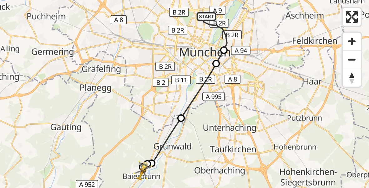 Flugroute Rettungshubschrauber München - Baierbrunn, 25 April 2026, 16:21