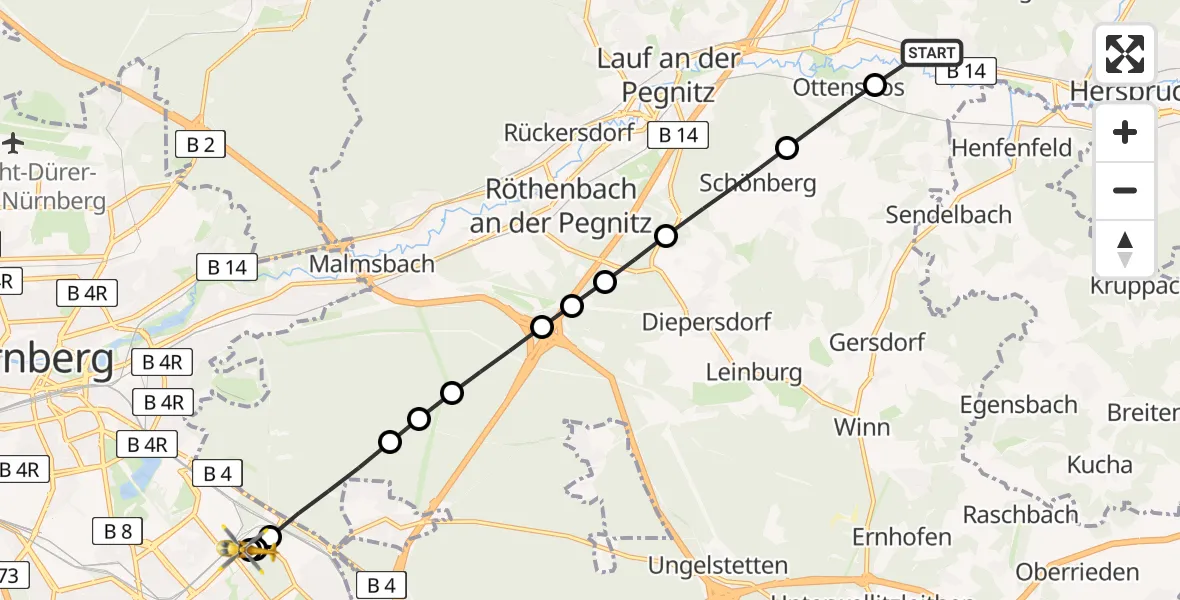 Flugroute Rettungshubschrauber Reichenschwand - Nürnberg South Hospital, 25 April 2026, 16:28