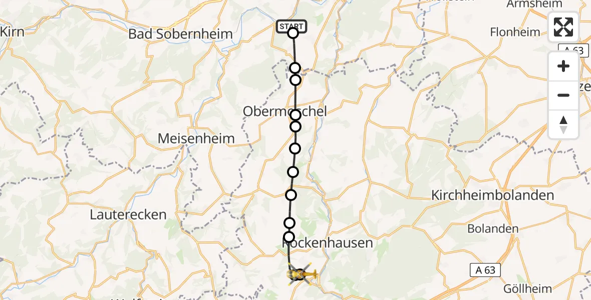 Flugroute Rettungshubschrauber Niederhausen - Imsweiler UL, 25 April 2026, 16:31
