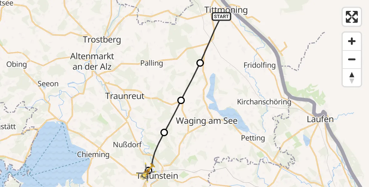 Flugroute Rettungshubschrauber Tittmoning - Traunstein Hospital, 25 April 2026, 16:46